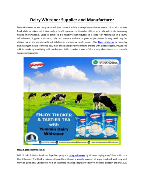Dairy Whitener Manufacturer and Supplier | edocr