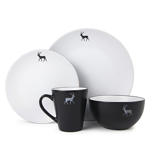 Black & White Two Tone Dinner Set with Silk-Print - Raylon