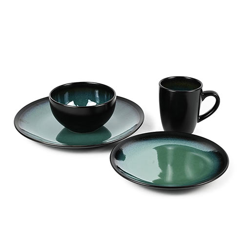 Shiny 16pcs Ceramic Green Reactive Tableware Sets - Raylon